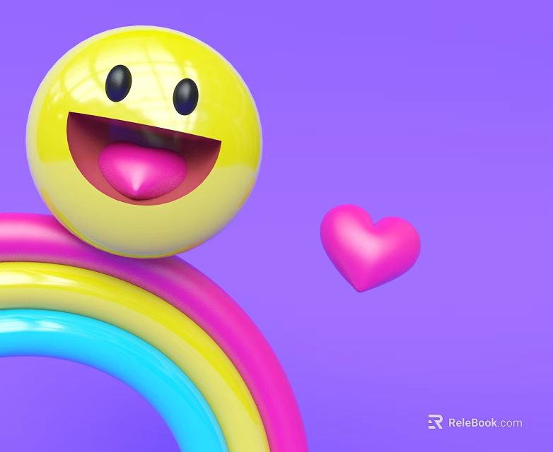 Colorful Hinged Door Design With Yellow Smiley Face Rainbow And Pink Heart 3d model 