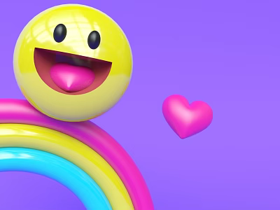 Colorful Hinged Door Design With Yellow Smiley Face Rainbow And Pink Heart 3d model
