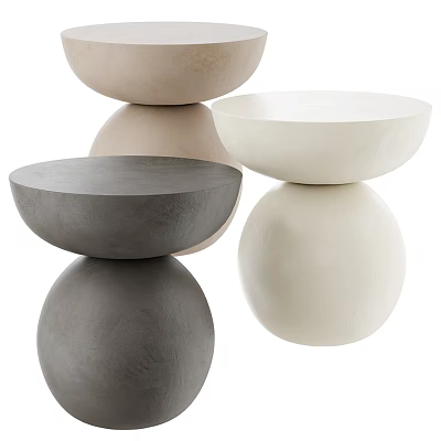Modern Stacked Side Tables with Spherical Bases and Bowl Shaped Tops in Neutral Tones 3d model