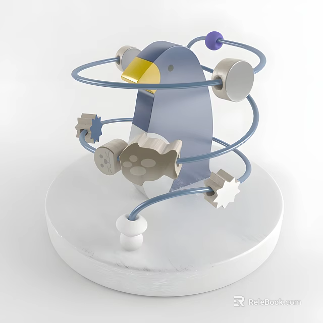 Penguin Shaped Building Blocks Toy With Blue Spiral White Base And Small Star Circle Parts 3d model 