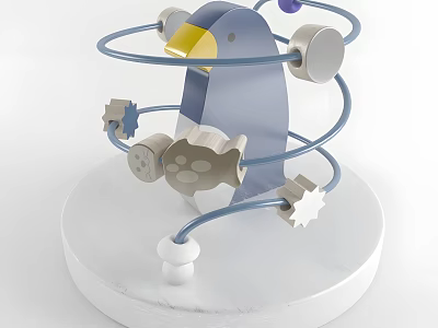 Penguin Shaped Building Blocks Toy With Blue Spiral White Base And Small Star Circle Parts 3d model