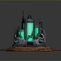 Industrial Sci Fi Equipment With Green Glowing Tanks And Hexagonal Orange Red Platform 3d model