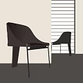 Modern Single Chairs Brown Black Leather Upholstered with Metal Legs Minimalist Interior Striped Wall