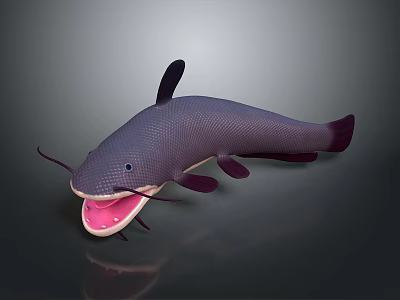 Vibrant Dark Blue Catfish With Open Mouth Long Whiskers And Smooth Scales 3d model