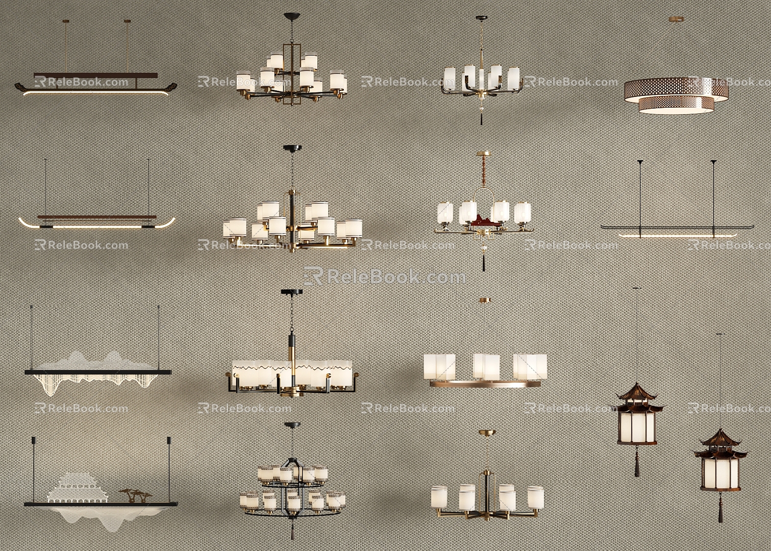 New Chinese Chandelier Combination 3d model