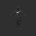 Man in Black Police Uniform With POLICE Text and Full Tactical Gear on Black Background