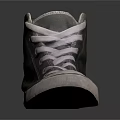 Gray High Top Canvas Shoes With White Laces And Worn Toe Design