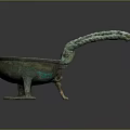 Ancient Bronze Sculpture Three Legged Vessel With Curved Braided Handle Design