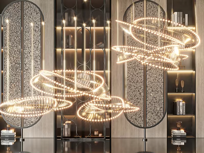 Elegant Modern Metal Chandelier With Circular Ring Design And Glowing Illumination For Living Room Interior 3d model