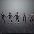 Five Colorful 3D Game Characters Standing With Different Outfits And Detailed Designs