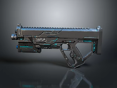 Futuristic Sci Fi Tactical Weapon With Metallic Body And Blue Glowing Accents 3d model