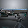 Futuristic Sci Fi Tactical Weapon With Metallic Body And Blue Glowing Accents