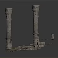 Ancient Ruined Architectural Scene With Carved Stone Columns And Fallen Blocks 3d model