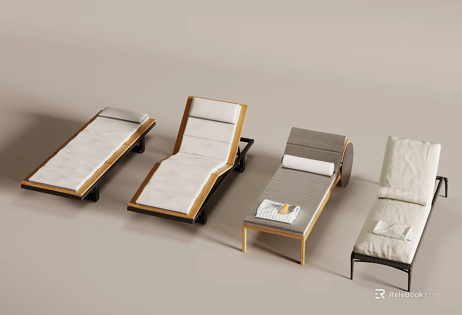 Modern Lounge Chairs With Wooden Frames And Fabric Cushions In Various Styles 3d model 