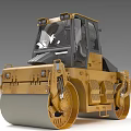 Yellow Heavy Double Drum Road Roller With Cabin Construction Vehicle 3d model