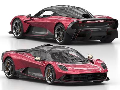 Red Sports Car with Sleek Exterior Design Two Angles View Alloy Wheels and Aerodynamic Body 3d model