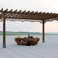 Traditional Wooden Landscape Pavilion With Openwork Carved Lattice Roof And Outdoor Stone Floor