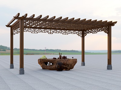 New Chinese style pavilion porch flower stand 3d model