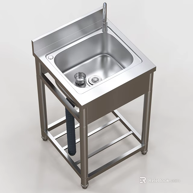 Stainless Steel Garden Sink With Stand Faucet And Drain For Outdoor Gardening 3d model 