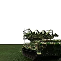 Camouflage Military Tank Firing Artillery With Smoke Trails In Grass Field Sunset Sky
