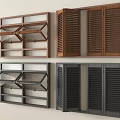Wall Mounted Wooden Cabinet Designs With Shutter And Glass Doors In Brown And Black