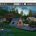 Tranquil Garden Landscape Featuring Tents Fire Pit Glass Domes And Outdoor Dining Area