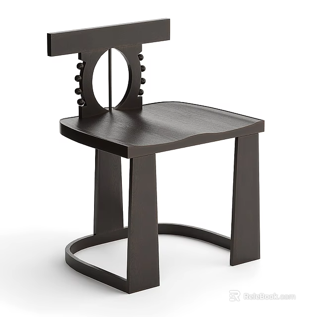 Modern Wooden Single Chair With Circular Back Cutout And Curved Legs Design 3d model 