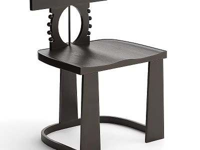Modern Wooden Single Chair With Circular Back Cutout And Curved Legs Design 3d model