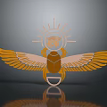 Golden Winged Scarab Symbol with Sun Disk and Divine Eye Design