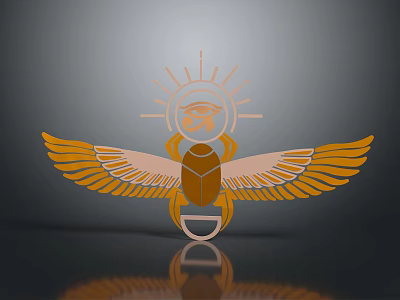 Golden Winged Scarab Symbol with Sun Disk and Divine Eye Design 3d model