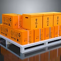 Orange Living Supplies Packaging Boxes Stacked With Recycling Symbols On White Pallet