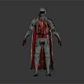 Man In Medieval Silver Armor With Red Cape And Decorative Details