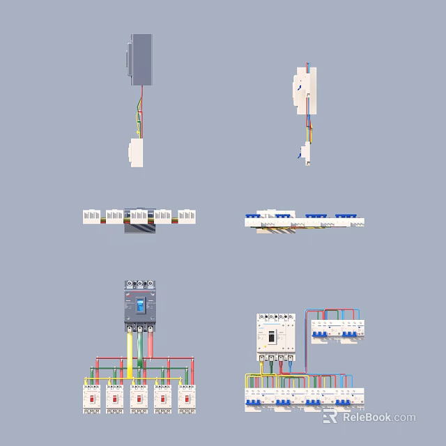 Essential Electrical Components For Home Use Including Circuit Breakers And Distribution Boxes 3d model 