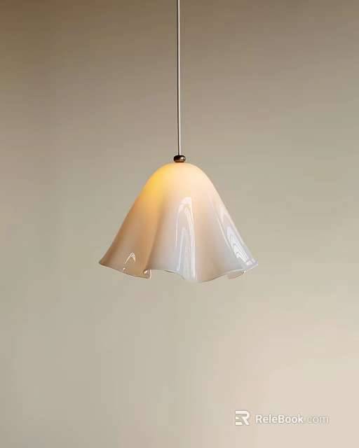 Modern Minimalist Chandelier With White Bell Shaped Glass Lampshade And Warm Yellow Light 3d model 
