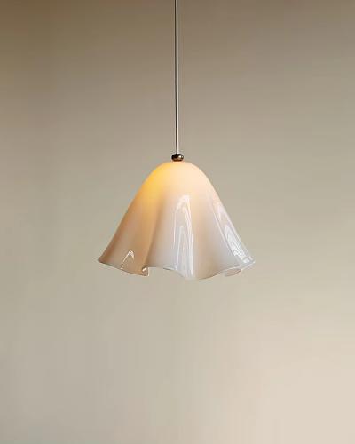 Modern Minimalist Chandelier With White Bell Shaped Glass Lampshade And Warm Yellow Light 3d model