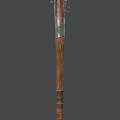 Traditional Decorative Staff with Intricate Top Ornament and Wooden Metal Design on Dark Background