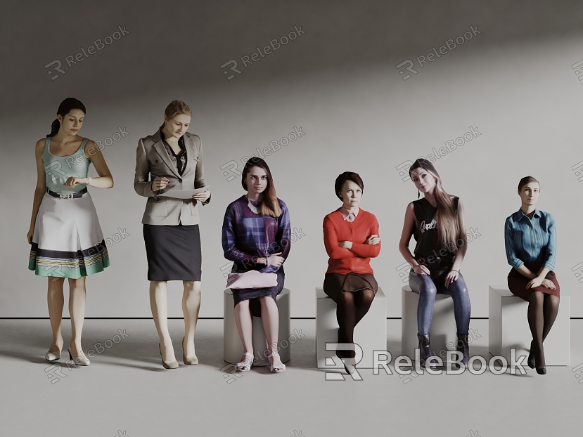 Character Combination Woman Combination Character Sitting Posture model