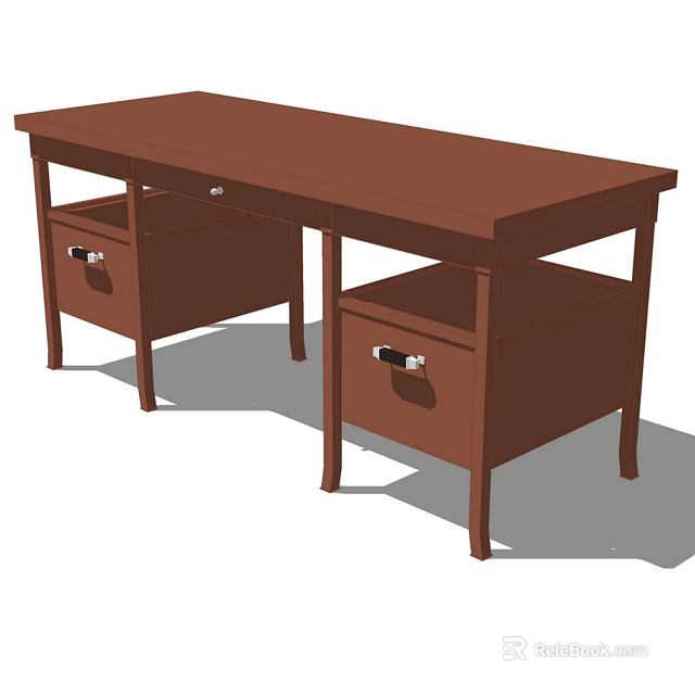 Brown Wooden Desk With Two Drawers And Simple Structure Design 3d model 