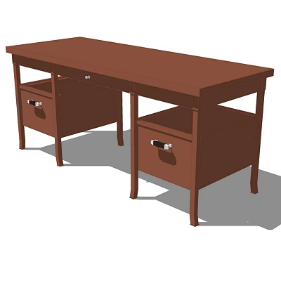 Brown Wooden Desk With Two Drawers And Simple Structure Design 3d model
