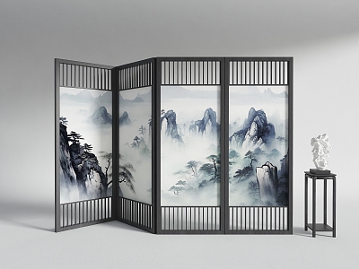 New Screen Landscape Painting Partition Study Tea Room Screen New Folding Screen Landscape Traditional Chinese Painting Partition model