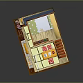 Cartoon Room Scene With Two Story Design Staircase Desk Green Plant Window And Decorations