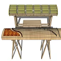Traditional Wooden Musical Instrument Featuring Bamboo Roof And String Arrangement Design