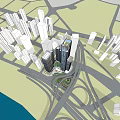 Aerial View of Modern Office Building Surrounded by Urban Traffic Network With Illuminated Night Lights
