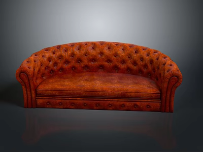Orange Tufted Multi Person Sofa with Curved Arms and Vintage Design 3d model