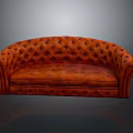 Orange Tufted Multi Person Sofa with Curved Arms and Vintage Design