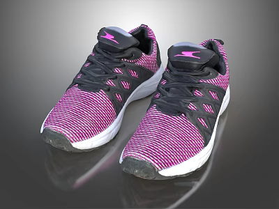 Pink And Black Knit Athletic Shoes With White Sole And Brand Logo Design 3d model