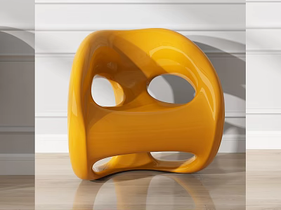 Vibrant Yellow Single Chair With Unique Curved Cutout Design And Glossy Finish In Modern Interior 3d model