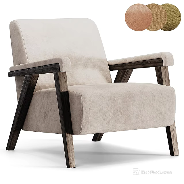 Modern Minimalist Sofa Coffee Table Set With Beige Fabric And Wooden Legs Design 3d model 