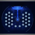Elegant Banquet Hall With Starry Ceiling Stage Blue Lighting Round Tables And Chair Covers