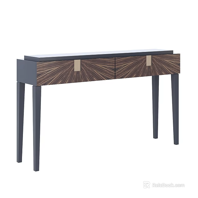 Modern Wooden Dining Table With Striped Wood Drawers And Metal Accents Black Legs Design 3d model 